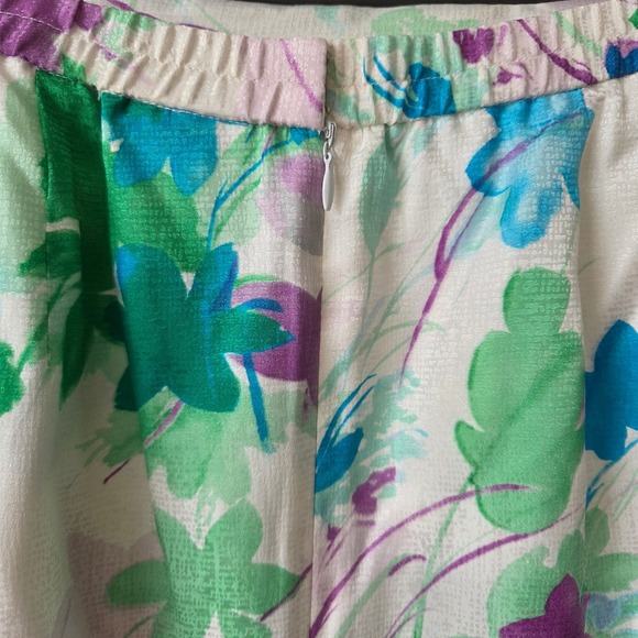 Vintage Adrianna Papell 100% Silk Floral Skirt Set Blue Green Purple Womens 8 - Picture 9 of 13
